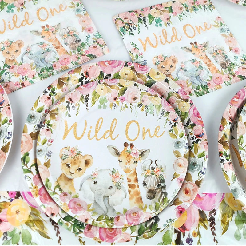 Pink Gold Animal Wild One Birthday Party Disposable Party Supplies