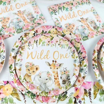 Pink Gold Animal Wild One Birthday Party Disposable Party Supplies