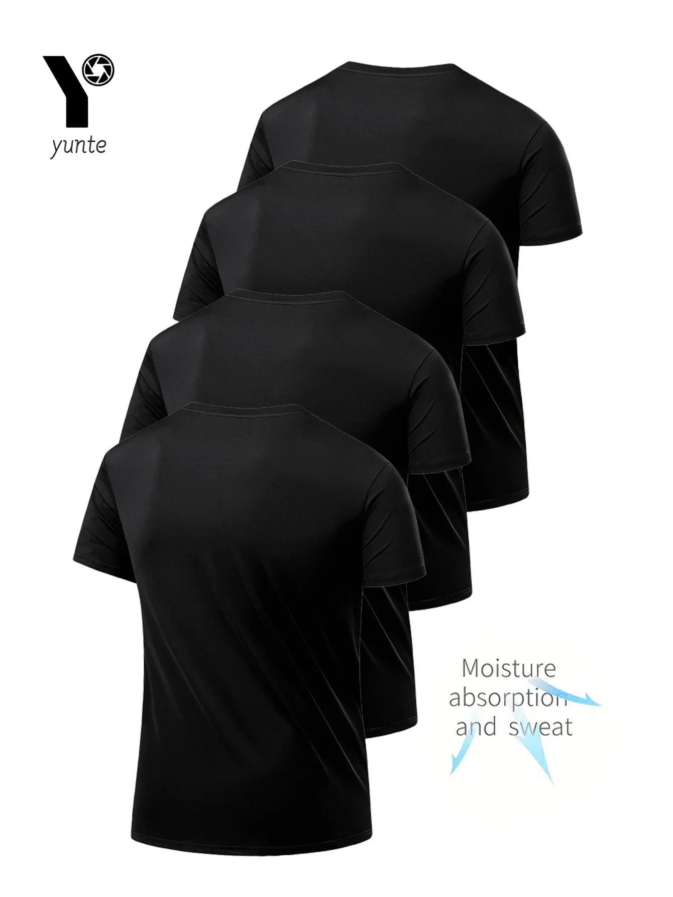 Men's Round Neck T-Shirt 4-Pack Black Ultra-Light Quick Drying Breathable Sweat-Absorbent Shirt Suitable for Fitness Gym and Run