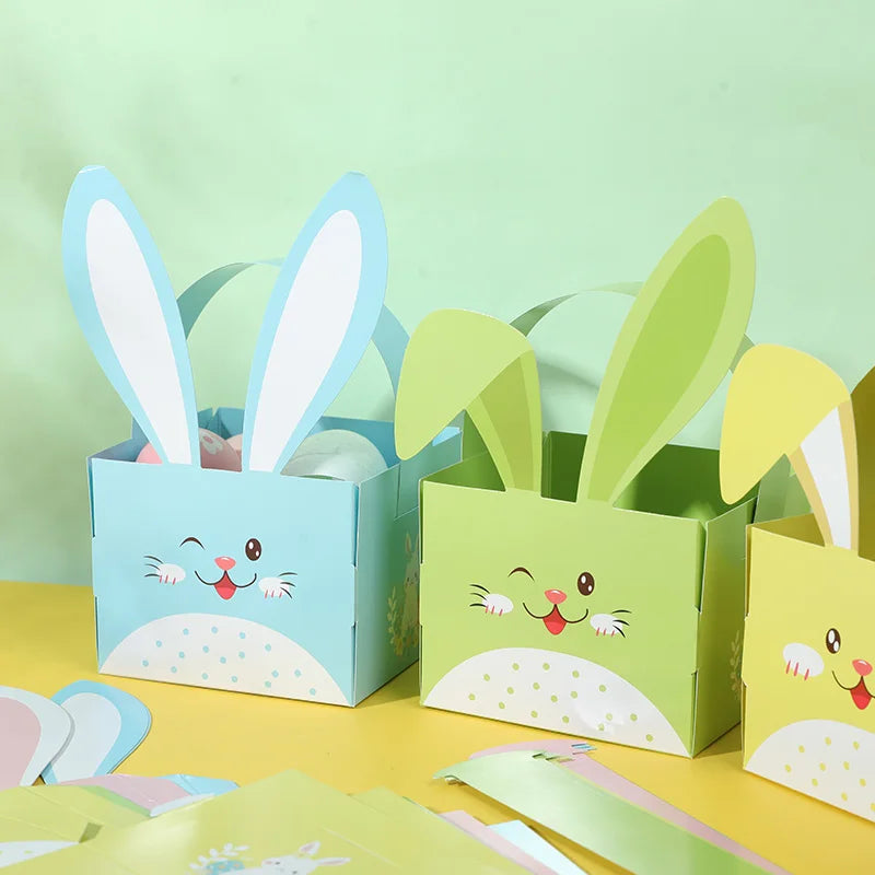 4/8Pcs Easter Bunny Ear Candy Boxes Cute Egg Paper Basket Cookie Gift Packaging Box Bags 2025 Easter Party Decoration Supplies