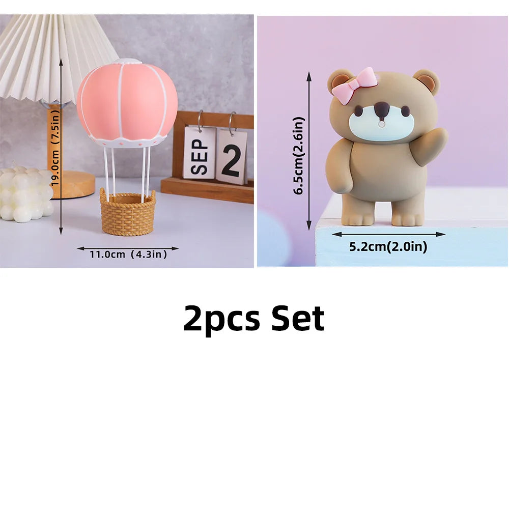New Hot Air Balloon Cake Decoration Pink Blue Bear Cake Topper for Boy Girl Baby Shower Kids Happy Birthday Party Supplies Gifts