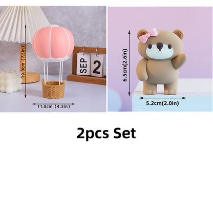 New Hot Air Balloon Cake Decoration Pink Blue Bear Cake Topper for Boy Girl Baby Shower Kids Happy Birthday Party Supplies Gifts