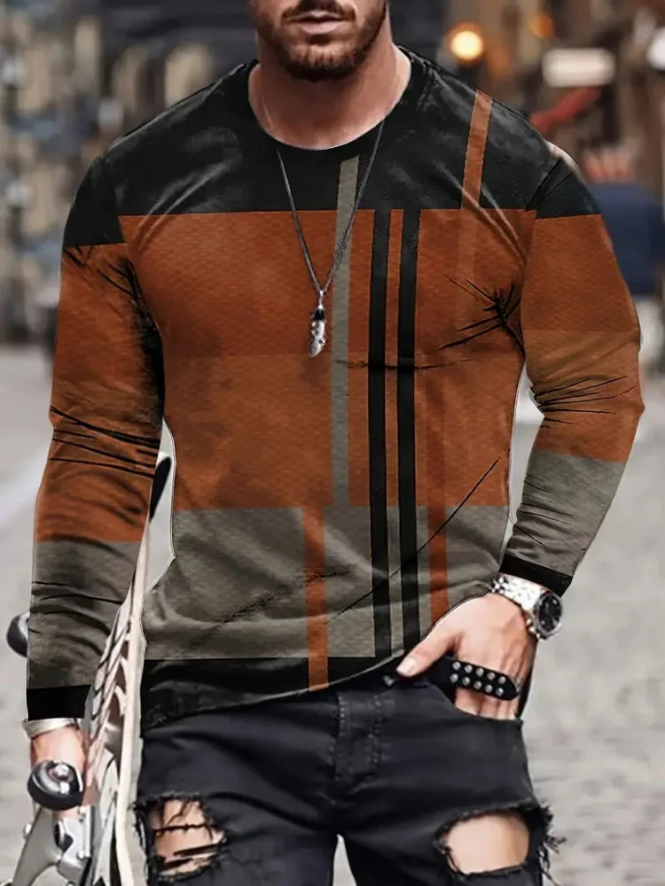 Fashion Trend Men's Crew-neck Long Sleeves Cross 3D Printed Men's Casual Pullover T-shirt Casual All-match Men's Top S-5XL