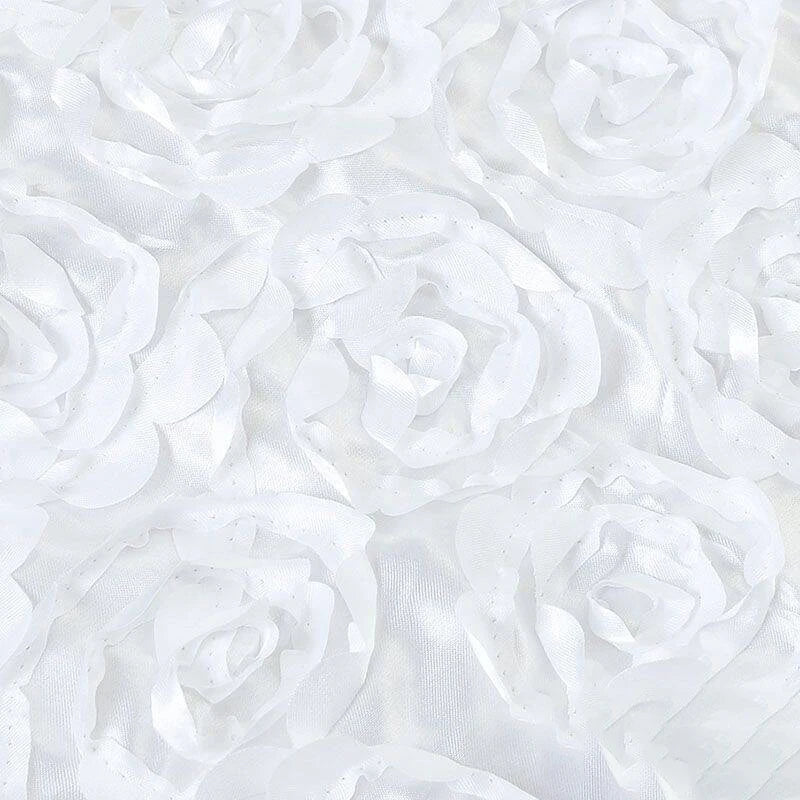 120x180CM White Seamless Grandiose 3D Rosette Satin Rectangle Tablecloth