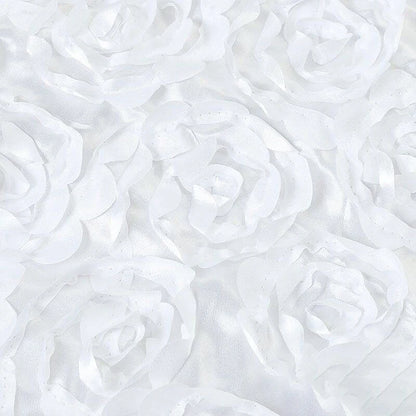 120x180CM White Seamless Grandiose 3D Rosette Satin Rectangle Tablecloth