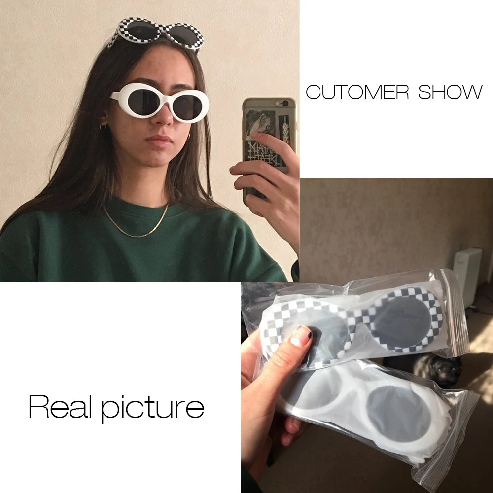 WHO CUTIE Vintage Small Oval Sunglasses Men Women Brand Designer 90S Retro White Leopard Frame Shades Sun Glasses OM524