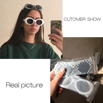 WHO CUTIE Vintage Small Oval Sunglasses Men Women Brand Designer 90S Retro White Leopard Frame Shades Sun Glasses OM524