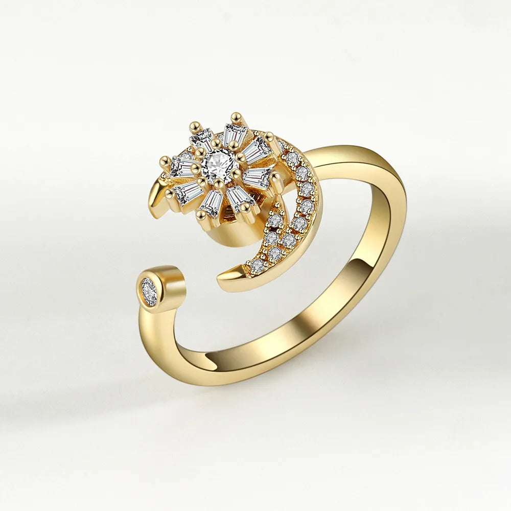 Fidget Spinner Ring Anxiety for Women Multiple Crystal Flower Eye Butterfly Animal Ring Rotate Anti Stress Wedding Jewerly