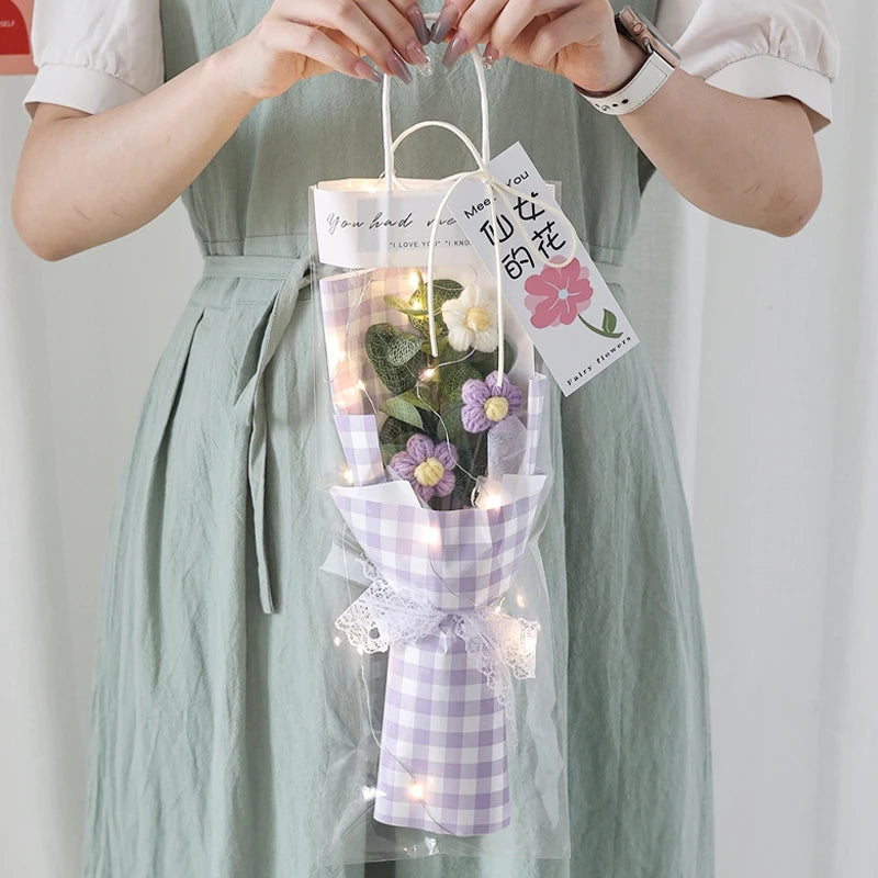 Crochet Flower Bouquet Mother's Day Gifts with LED Light String Hand Knitted Flowers Graduation Artificial Flowers Decor
﻿ 
﻿