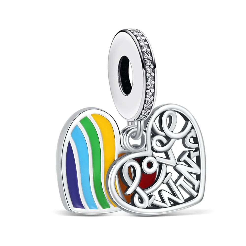 2025 Hot 925 Sterling Silver Rainbow Pride Month Charm Pendant heart bead unlimited Fit Original Bracelet For Women Jewelry Gift