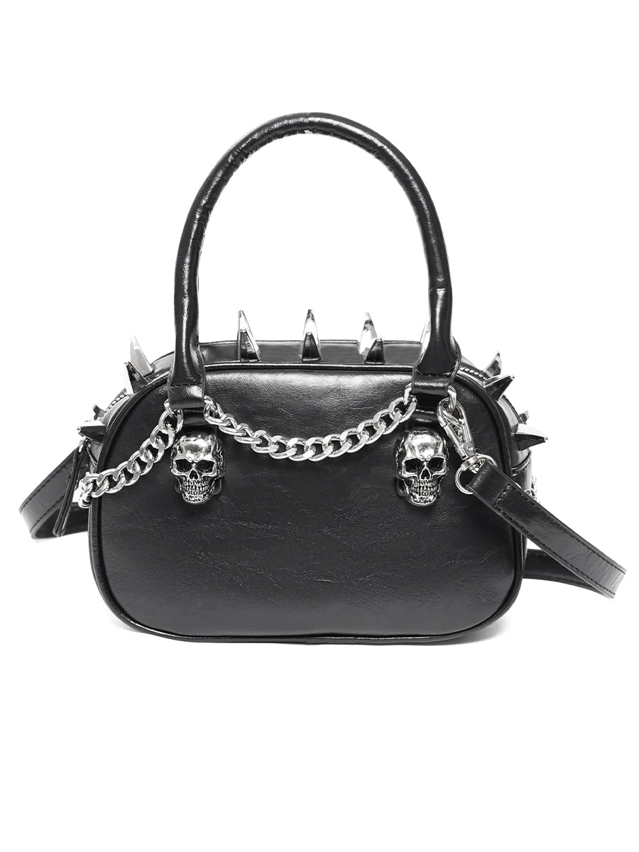 Punk Skull Chain Mini Crossbody – Fashion Square Bag with Decorative Hardware