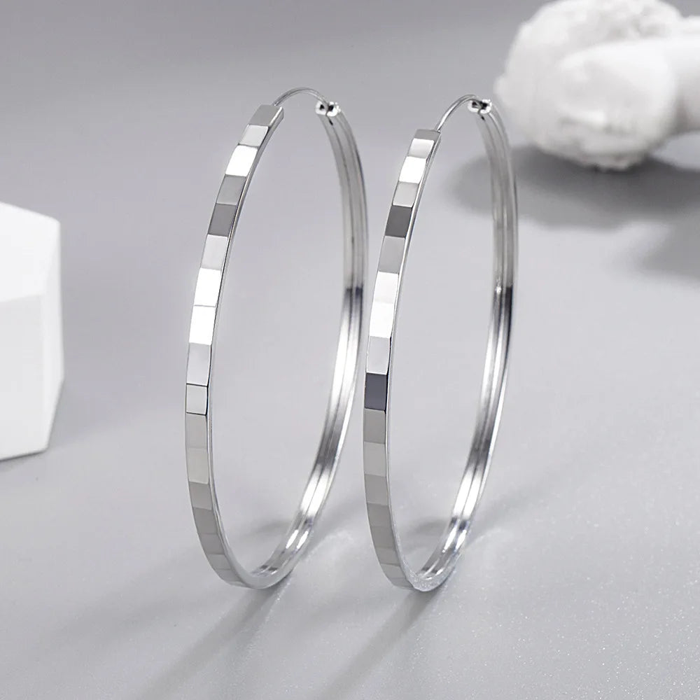925 Sterling Silver Square Cutting Earrings For Women 3/4/5/6 CM Big Earrings