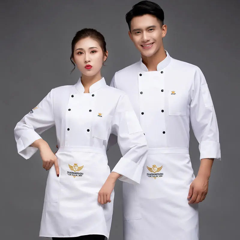 White Chef Jacket short Sleeve Head Chef Uniform Restaurant Hotel Kitchen Cooking Clothes Catering Foodservice Chef Shirt Apron