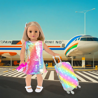 24‑Piece 18" Girl Doll Travel Playset – Clothes, Suitcase, Pillow, Handbag & Accessories (No Doll)