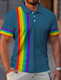 Men’s Rainbow Graphic Polo – Button‑Up Short Sleeve Shirt