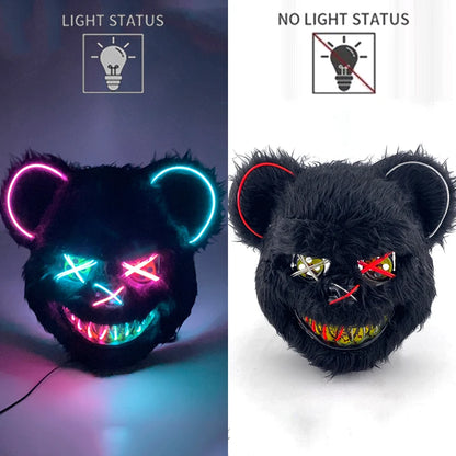 LED Glowing Cosplay Bloody Rabbit Mask Halloween Scary Killer Bloody Bunny Bear Headgear Carnival Masquerade Horror Costume Prop