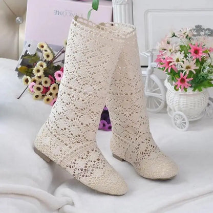 Hollow Boots Shoes Breathable Knit Line Mesh Korean High Summer Women Boots Knee High Womens Shoes