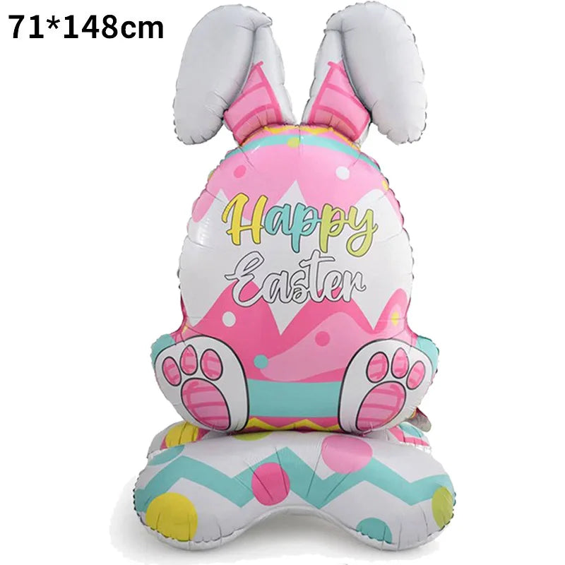 Cute Easter Egg Bunny Standing Balloon Easter Decoration Large Bunny Foil Balloon Kids Party Favor Gift