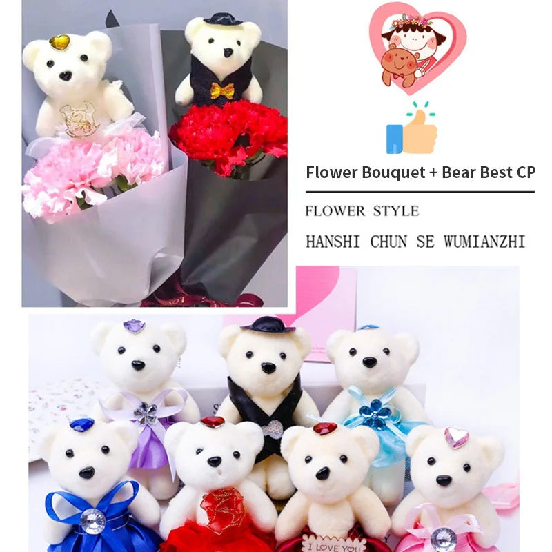 10pcs/Pack 12CM Couple Bear Flower Bouquet Dolls Mini Foam Teddy Bears Plush DlY Valentines Flower Gifts Packaging Accessor part