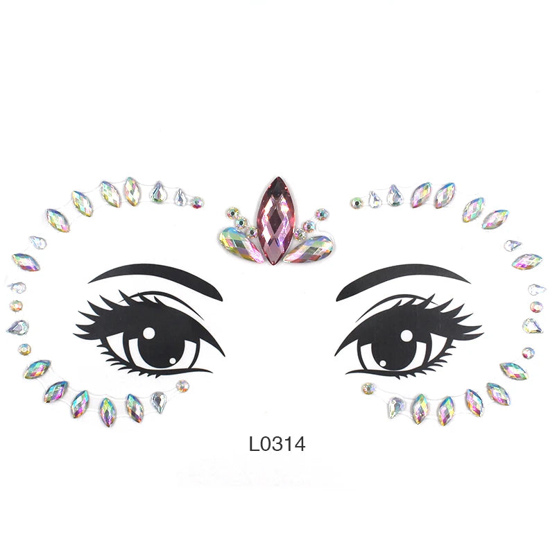 3D Sexy Face Tattoo Crystal Stickers Temporary Tattoos Glitter Fake Tattoo Rhinestones Masquerade Women Party Face Jewels Tattoo
