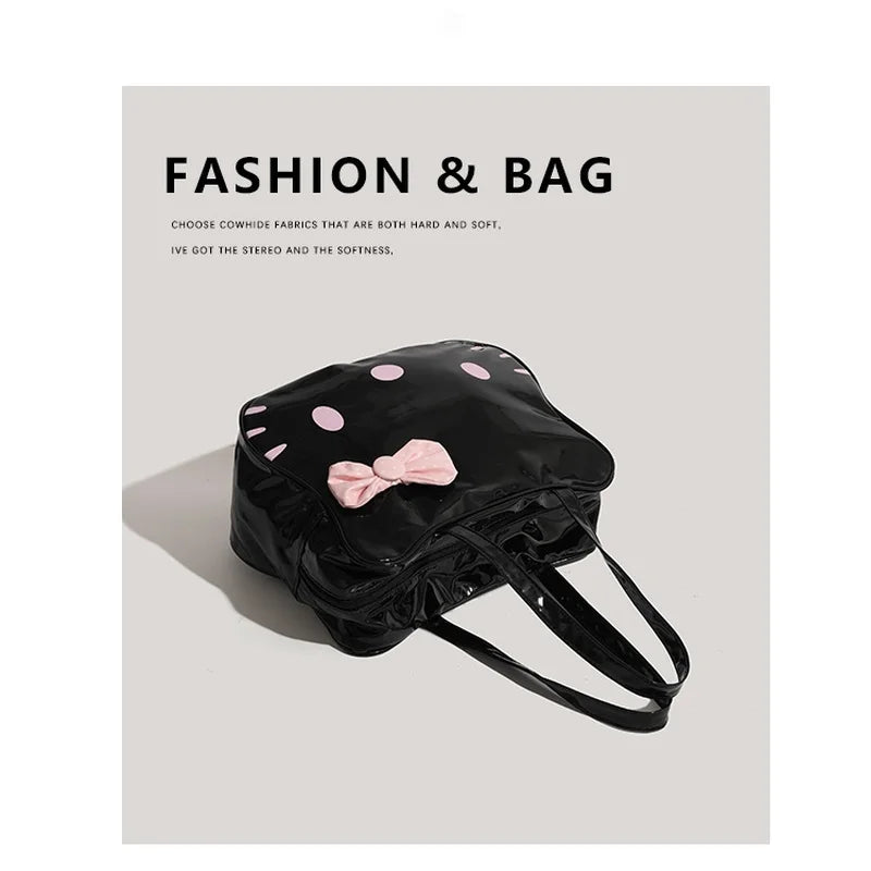 Sanrio Cartoon Hello Kitty Kawaii New Patent Leather Large-Capacity Handbag Storage Bag