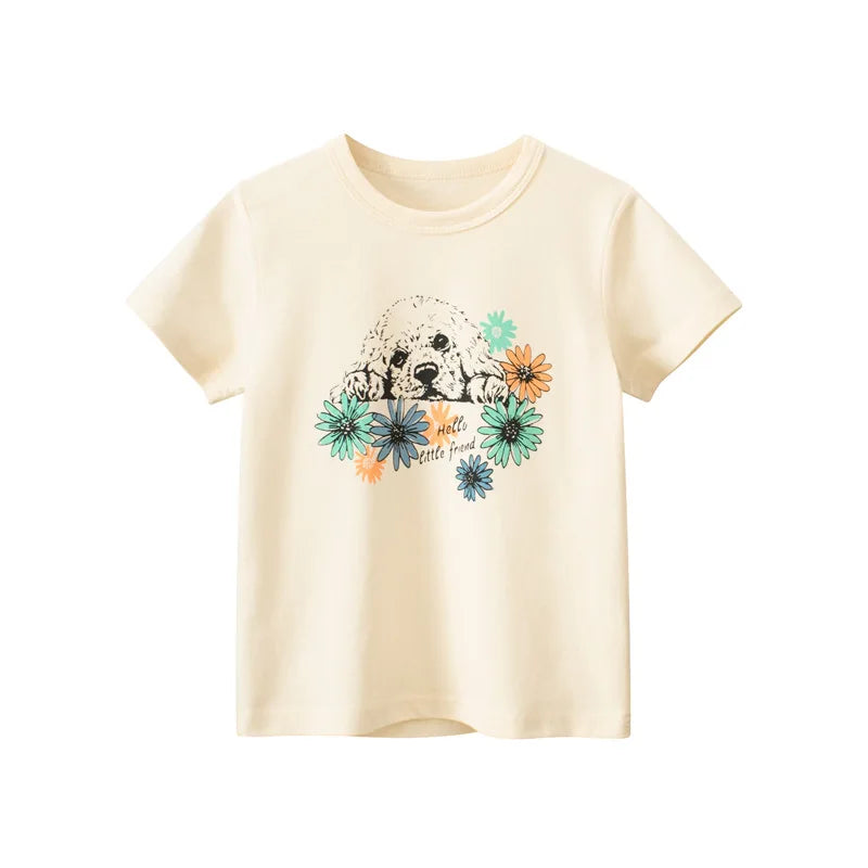Short Sleeve Children Girl T-shirts Printed 2-8 Years Cotton Toddler Girl Tops Kids Baby Girl Tees Clothes