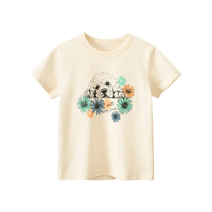 Short Sleeve Children Girl T-shirts Printed 2-8 Years Cotton Toddler Girl Tops Kids Baby Girl Tees Clothes