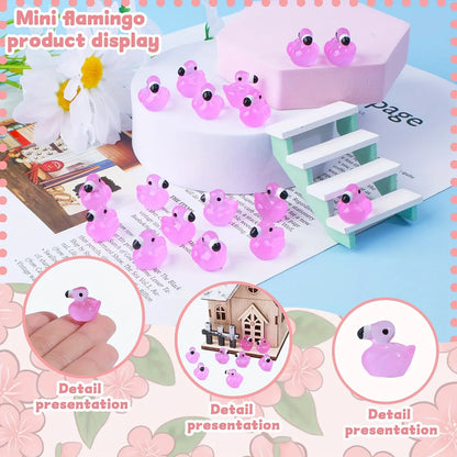 50pc Glow-in-the-Dark Mini Resin Flamingo Duck Figurines Resin Animal Statues for Garden Decor for  Halloween & Christmas Gifts