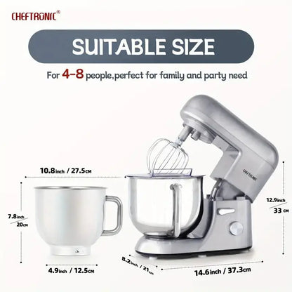 Cheftronic 6 Speed Stand Mixer with 7 Quart Stainless Steel Mixing Bowl,Dough hook, Egg whisk, Kitchen mixer with US Plug