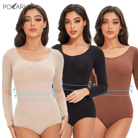 Womens Spandex Elastic Body Suit   Tummy Control Long Sleeve Shapewear Open Crotch