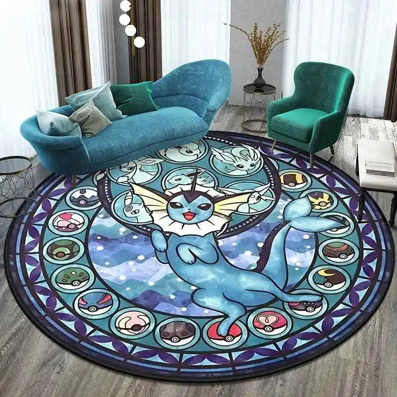 MINISO Elf Pokémon printed round carpet game soft floor mat home living room bedroom room decoration non-slip and anti-fading