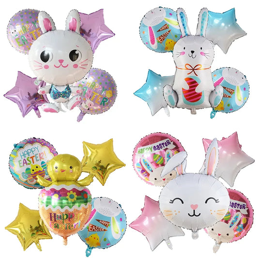 5Pcs Easter Inflatable Bunny Foil Balloon Pink Blue Rabbit Foil Balloon Outdoor Indoor Easter Party Decor Bunny Birthday Decors