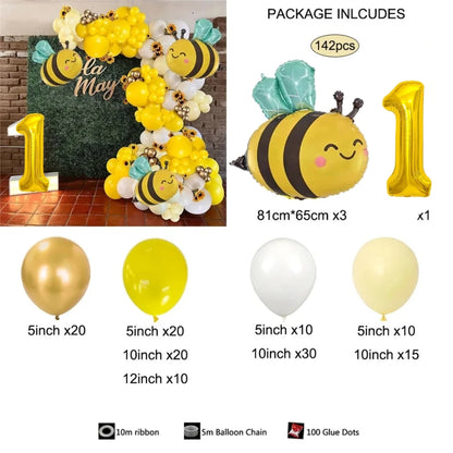 Cute Bee 32‑Inch Gold Number Balloon Garland Set for Kids’ Parties