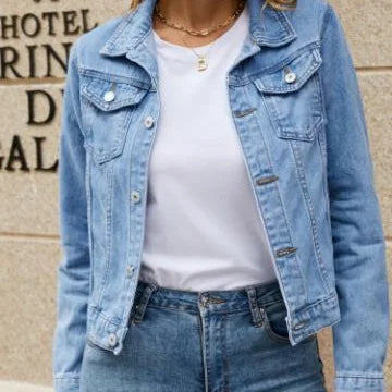 Europe and The United States New Women's Fashion Trend Lapel Pocket Single Breasted Short Denim Jacket for Women Spring Autumn