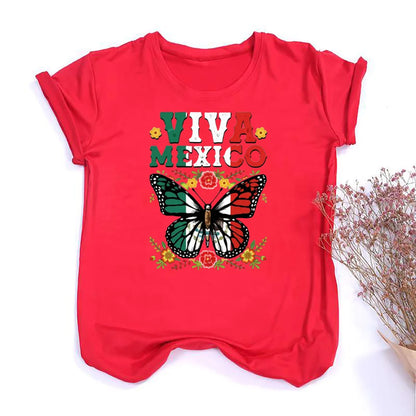 Viva Mexico Butterfly Flower Printed Girl T Shirt Women Summer Retro Tshirt Tee Graphic Tops Fashion Female Short Sleeve T-shirt