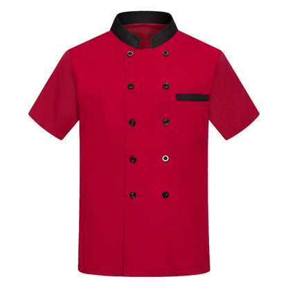 Kitchen Chef Uniform Bakery Food Service Cook Mesh Back Stand Collar Short Sleeve Shirt Breathable Double Breasted Chef Clothes