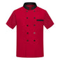 Kitchen Chef Uniform Bakery Food Service Cook Mesh Back Stand Collar Short Sleeve Shirt Breathable Double Breasted Chef Clothes