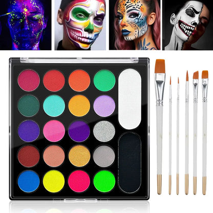 22 Color Face Body Painting Kit for Kids Adults,Face Paint Makeup Palette with Brush,Halloween Carnival Artist Cosplay Art Party
