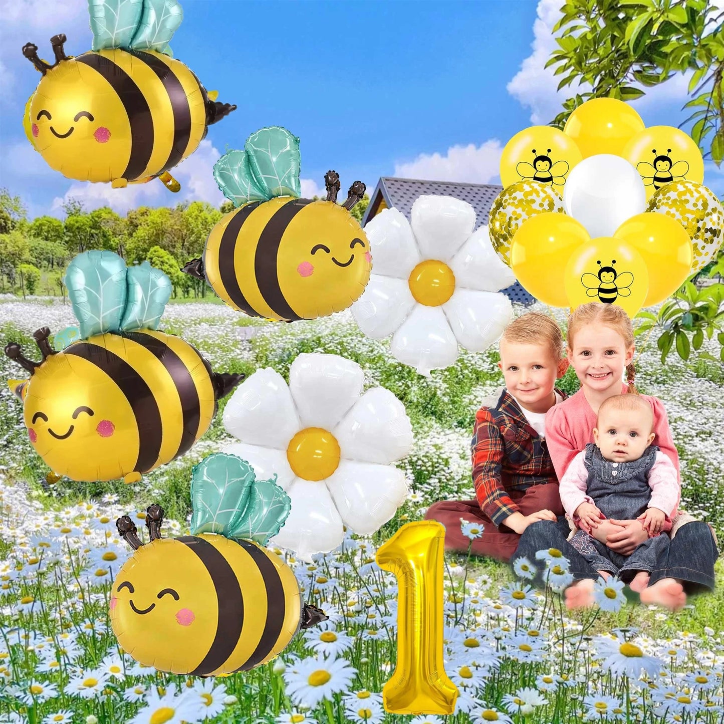 Cute Bee 32‑Inch Gold Number Balloon Garland Set for Kids’ Parties