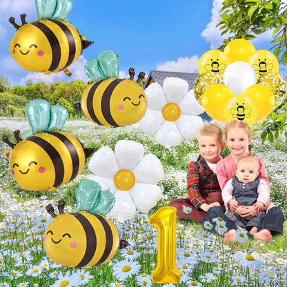 Cute Bee 32‑Inch Gold Number Balloon Garland Set for Kids’ Parties