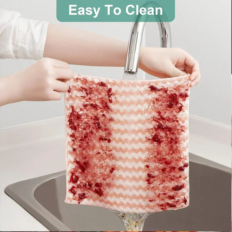 1/100PCS Super Absorbent Dishcloths Coral Fleece Cleaning Cloths Thickened Kitchen Washing Dish Rags Glass Windows Wipe Towel