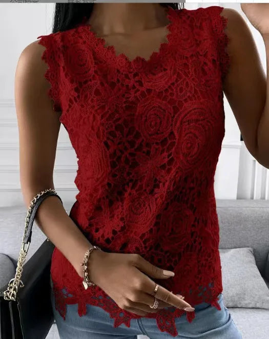 Women Lace Hollow T Shirt Top Fashion Round Neck Long Sleeve Office Lady Blouses Casual Vintage High Street Boho Tops All Season