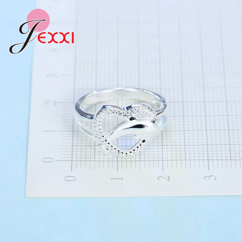 Trendy 925 Sterling Silver Ring Romantic Hollow Heart Shape Zircon Rings for Women Wedding Engagement Party Jewelry Present