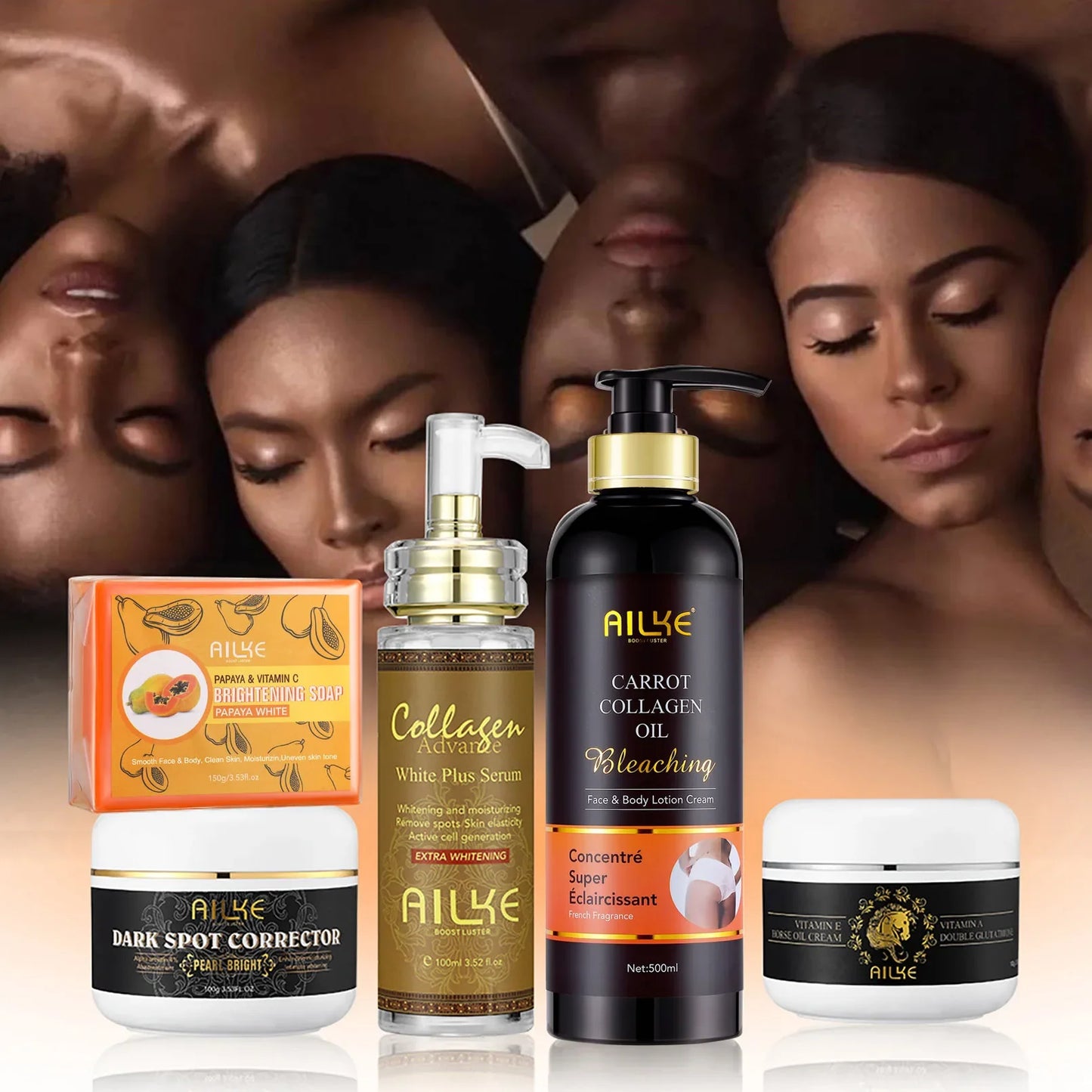 AILKE Collagen Whitening Kit, Skin Moisturizer, Hydration, Remove Dark Spots, Sun Spots, Freckles, Melanin, Even Skin Tone