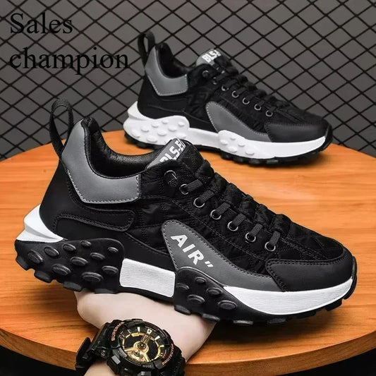 / Stylish Men's Vulcanize Shoes for Leisure and Running in 2025/ Thick-Soled Casual Sneakers/