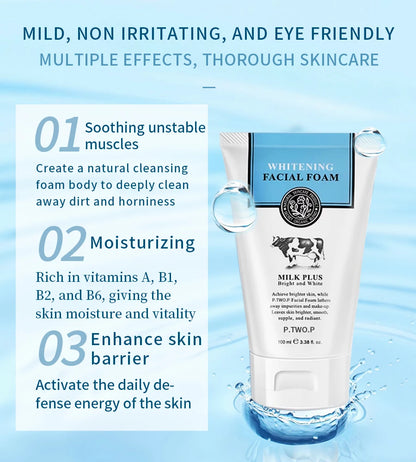 Whitening Facial Cleanser Foam, Moisturizing Deep Cleansing, Acne Milk, Oil Control, Exfoliating, Shrink Pores Face Wash.
