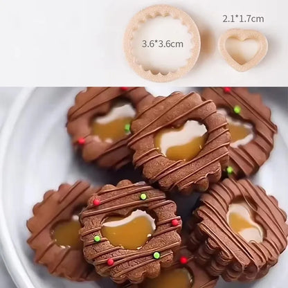 Jam Sandwich Cookie Cutter Biscuit Mold 3D Christmas Plastic Pressable Fondant Cookie Stamp New Year Cake Decor Baking Supplies