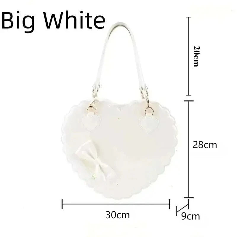 PU Heart Lolita Shoulder Bag – Bowknot Decor Japanese Shell Purse in Two Sizes, Cute Pink Messenger Bag