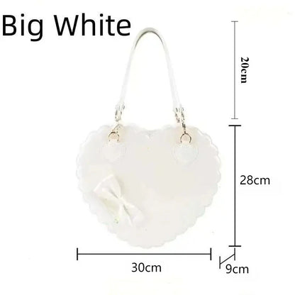 PU Heart Lolita Shoulder Bag – Bowknot Decor Japanese Shell Purse in Two Sizes, Cute Pink Messenger Bag