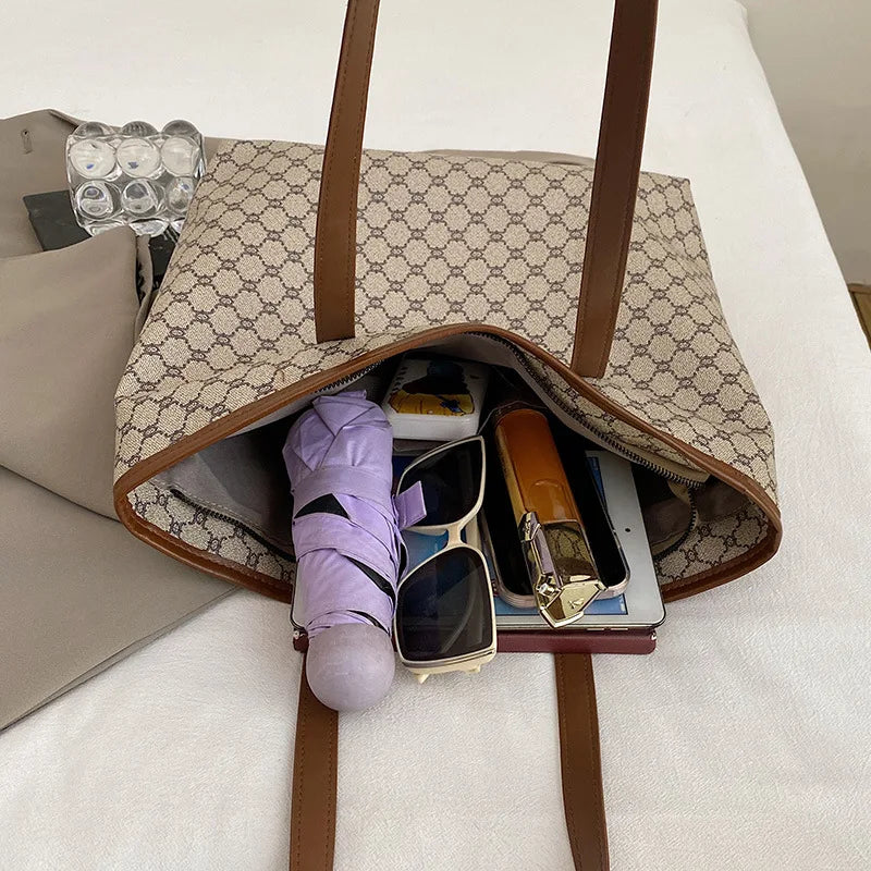 Classic Women Tote Bag, Synthetic Leather Geometric Design for Women Handbag Shoulder Bag, Large Capacity Shopping Travel Bag